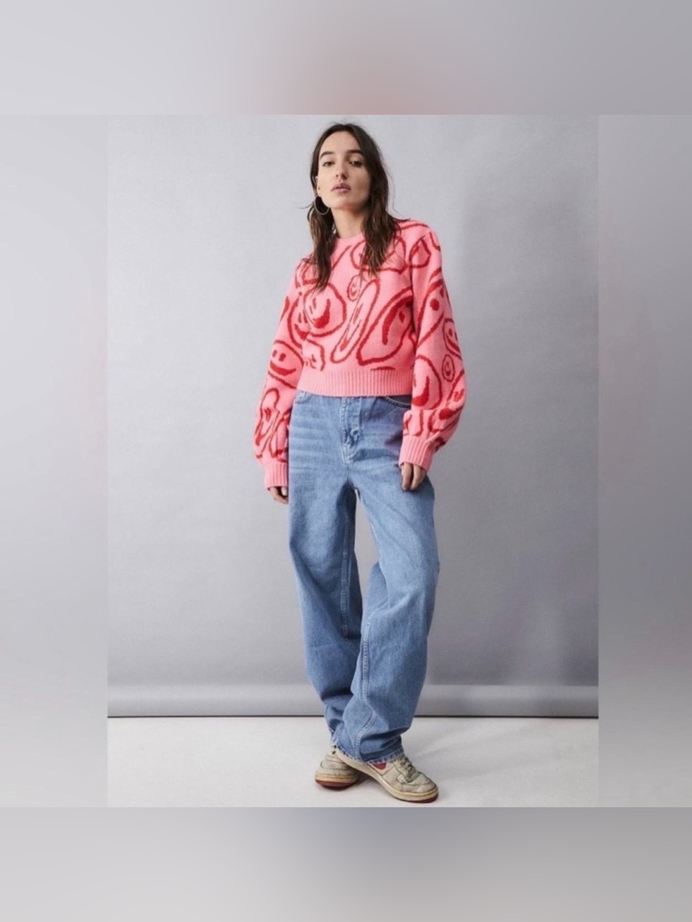 Lazy Oaf Squish Face Fluffy Knit Sweater Sz S